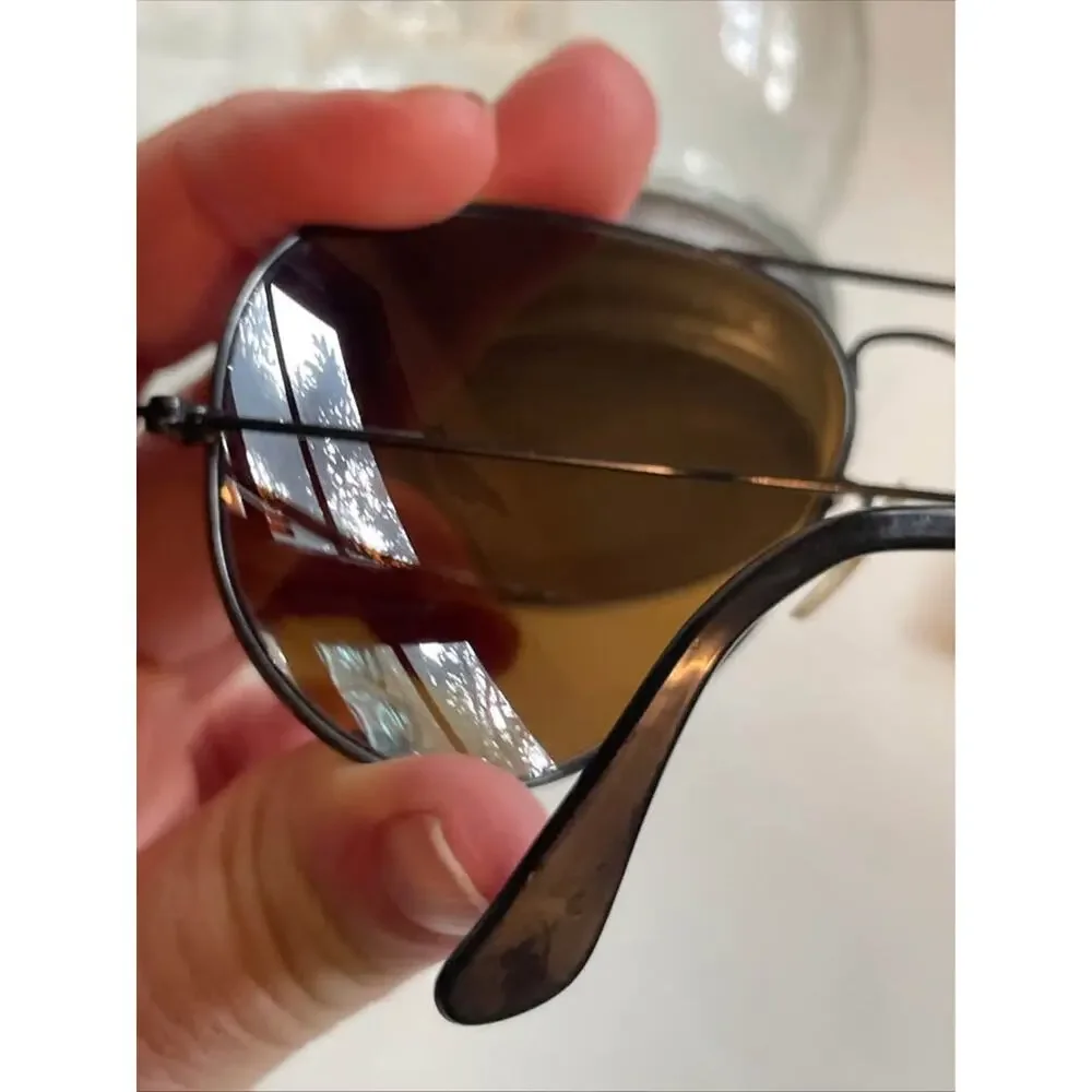 Vintage B&L Ray-Ban Aviator Sunglasses Black Frame 58[]14 Brown Glass Lenses USA
